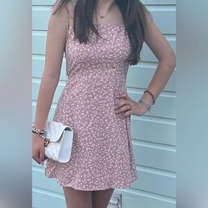 Floral Square-Neck Pink Summer Dress